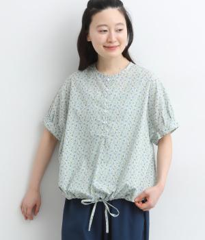 ローン粒花プリント　ドローストリングプルオーバー(ブルー-F)