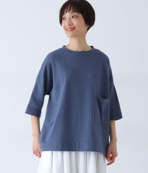 コットンガーゼ裏毛　ポケットプルオーバー(ブルー-F)