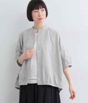 サッカーストライプ　パイピングギャザーブラウス