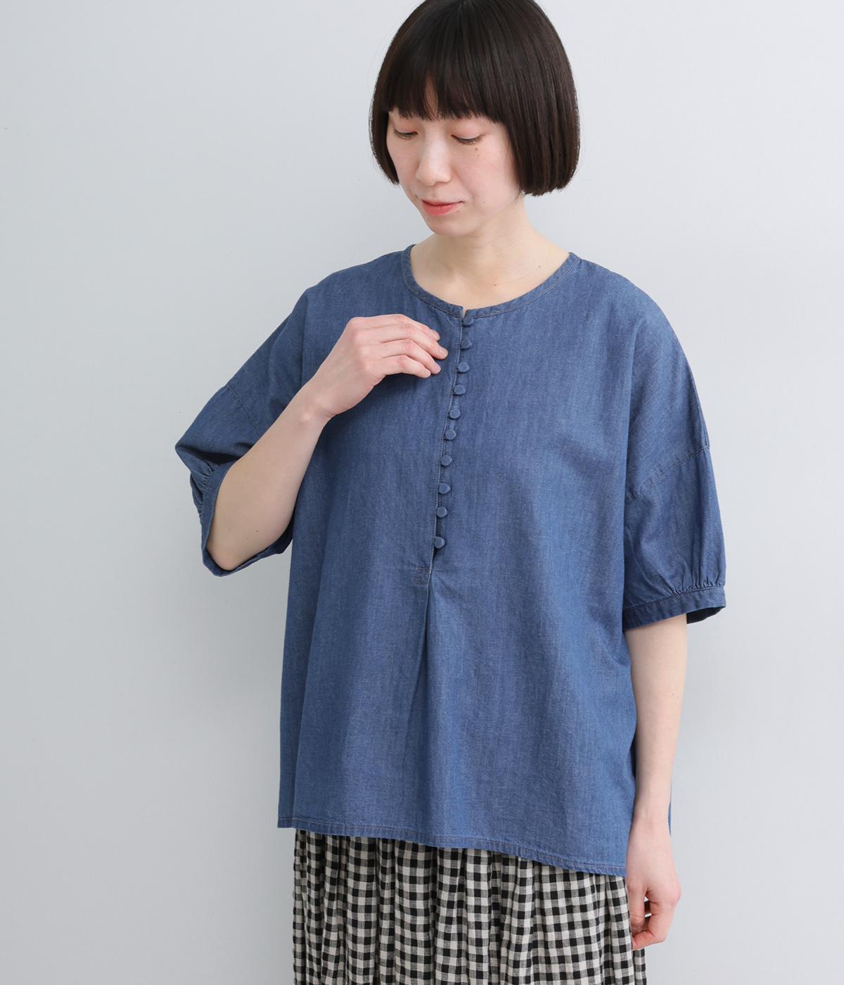 コットンリネンダンガリー　くるみボタンプルオーバー(ブリーチ-F)