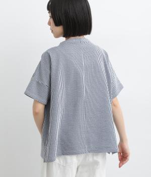 ストライプサッカーニット　ボトルネックプルオーバー(ホワイト-F)