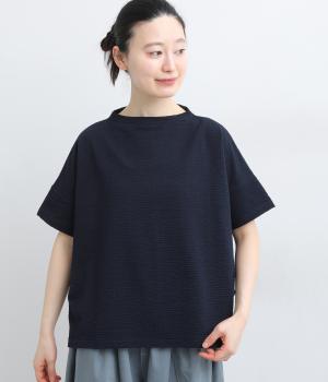 ストライプサッカーニット　ボトルネックプルオーバー(ネイビー-F)