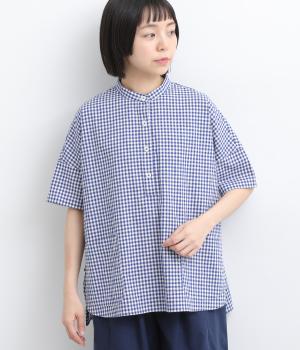 コットンネップギンガム　ポケットワークプルオーバー(ブルー-F)