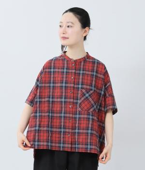 【5月中旬発売予定】シャーリングチェックワイドブラウス(レッド-F)