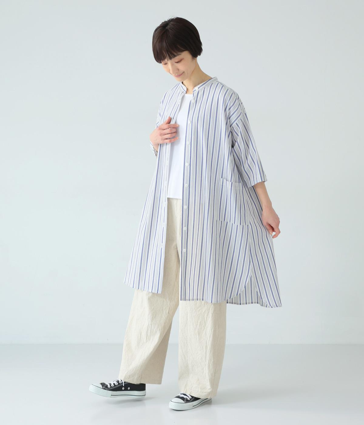 コットンストライプワッシャー　ワンピース(ホワイト-F)