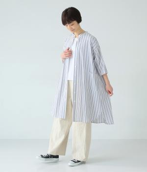 コットンストライプワッシャー　ワンピース(ホワイト-F)