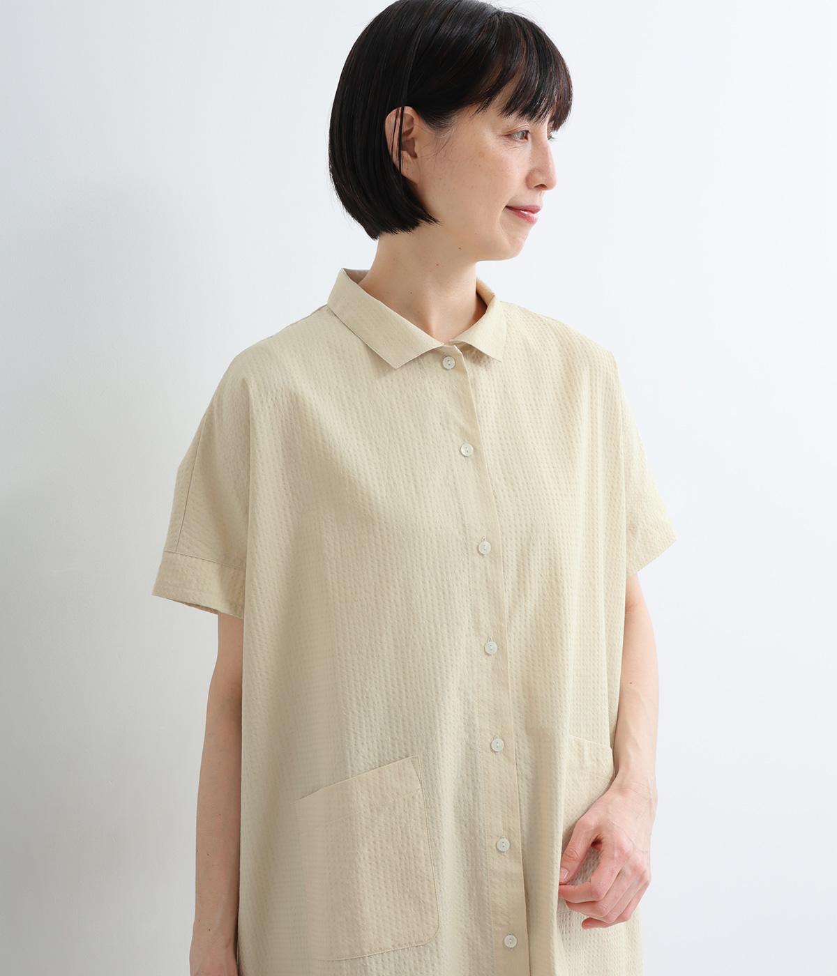 ランダムサッカー　ワイドシャツワンピース(ベージュ-F)