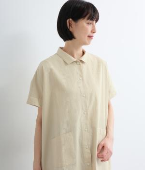 ランダムサッカー　ワイドシャツワンピース(ベージュ-F)