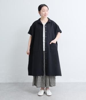 ランダムサッカー　ワイドシャツワンピース(ブラック-F)