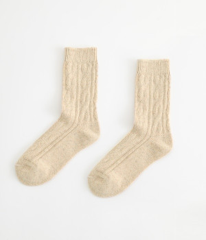 ウール　ケーブルソックス(ベージュ-ONESIZE)