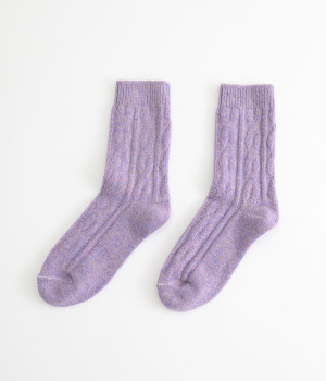 ウール　ケーブルソックス(モーヴ-ONESIZE)