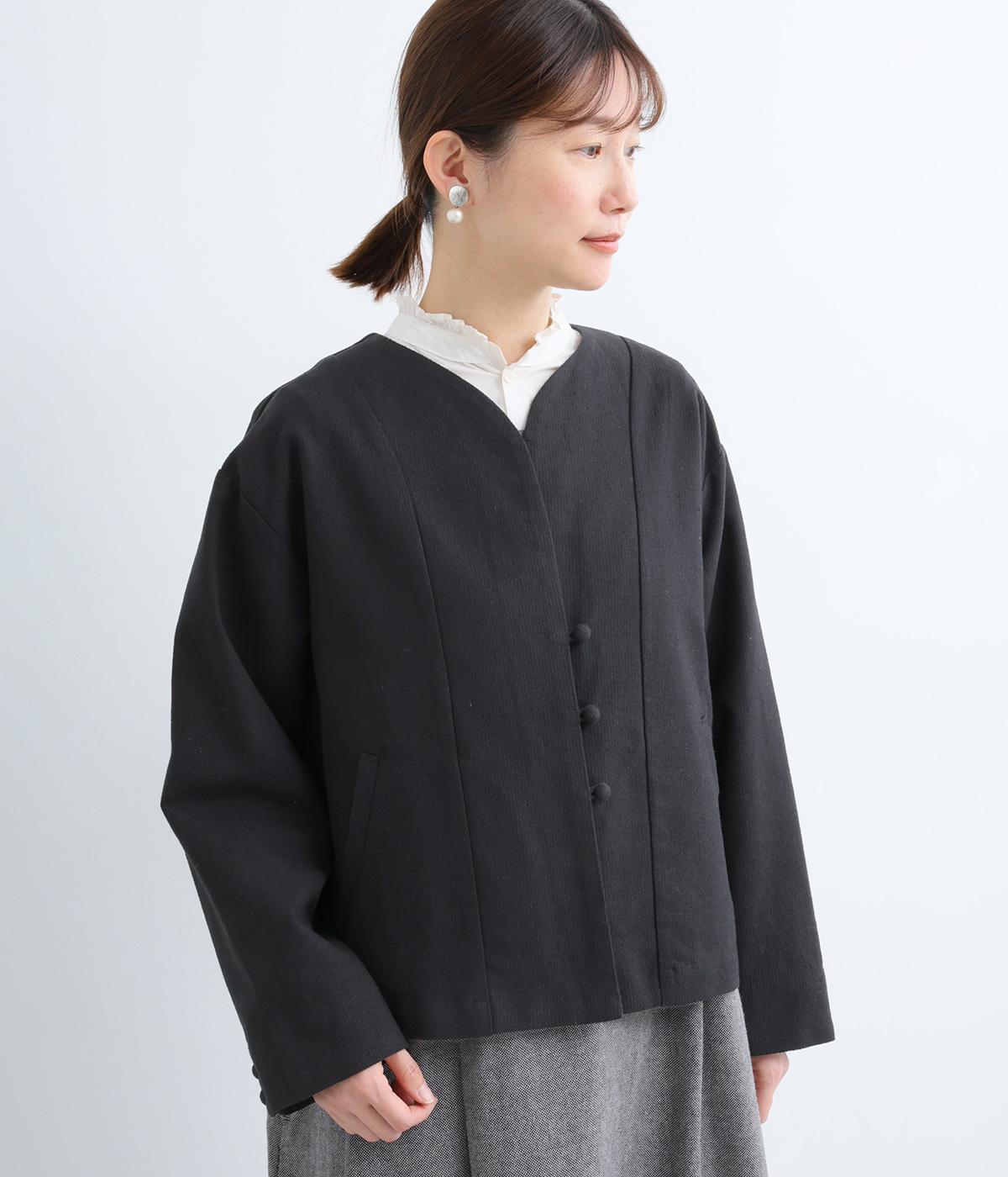コットンリネン変わり織りジャケット(ブラック-F)