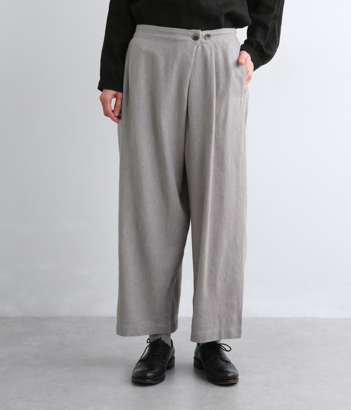 コットンリネンラップワイドパンツ(グレー-F)