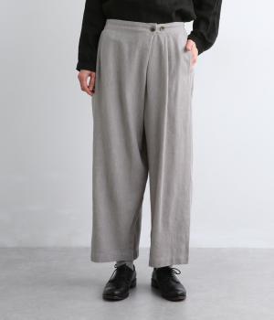 コットンリネンラップワイドパンツ(グレー-F)