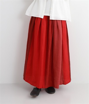 リネンパネルストライプタックスカート(レッド-ONESIZE)