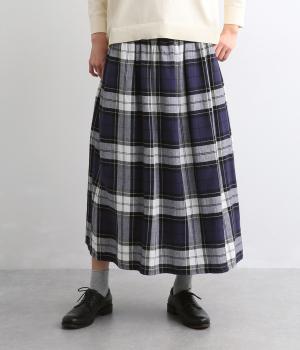 コットンリネンチェックギャザースカート