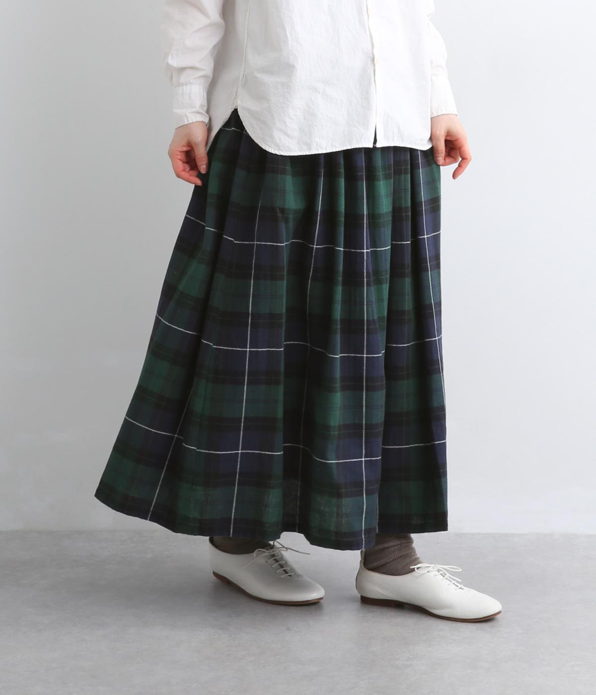 コットンリネンチェックギャザースカート(ブラックウォッチ-F)