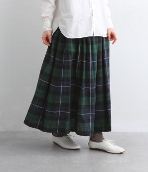 コットンリネンチェックギャザースカート(ブラックウォッチ-F)
