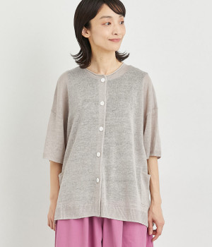 リネンニットポケットカーディガン(ライトグレー-ONESIZE)