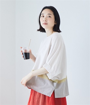 コットンリネン細番手パネルチェック2wayドルマンブラウス(グレー-ONESIZE)