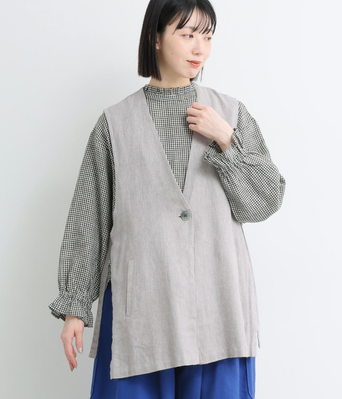 コットンリネンツイルサイドベルトベスト(グレー-F)