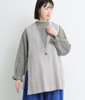 コットンリネンツイルサイドベルトベスト(グレー-F)