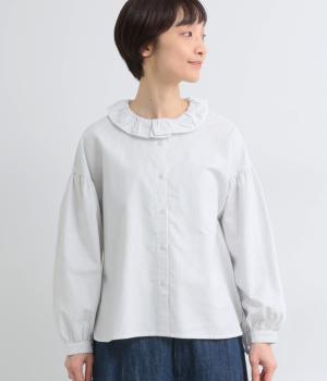 コットンオックス襟フリルブラウス(ストライプ-F)