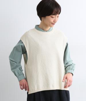 コットンニットカノコ編みベスト(アイボリー-F)