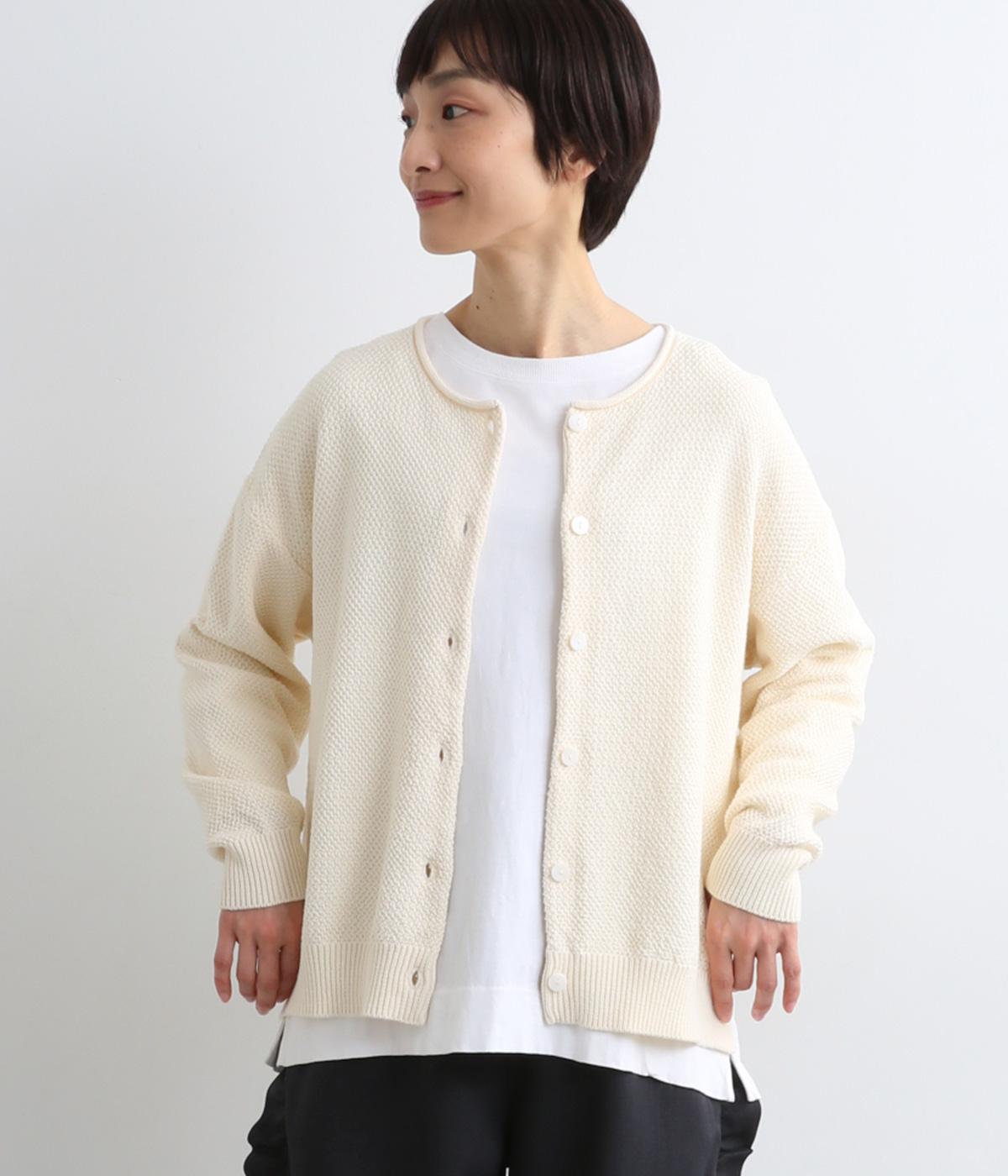 コットンニットカノコ編みカーディガン(アイボリー-F)