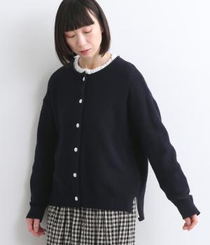 コットンニットカノコ編みカーディガン(ネイビー-F)
