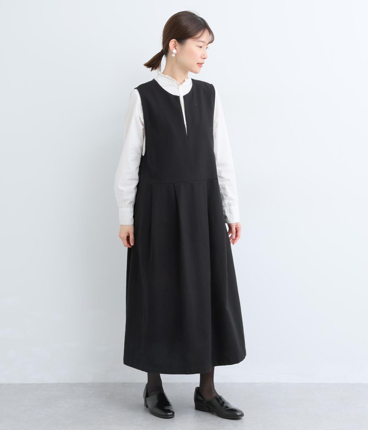 コットンリネン変わり織りジャンパースカート(ブラック-F)