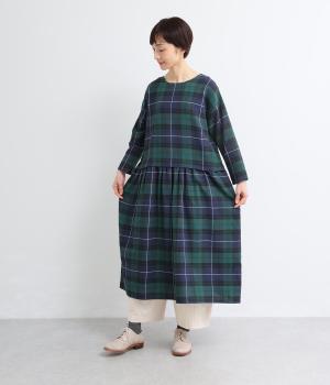 コットンリネンチェック切替えワンピース(ブラックウォッチ-F)