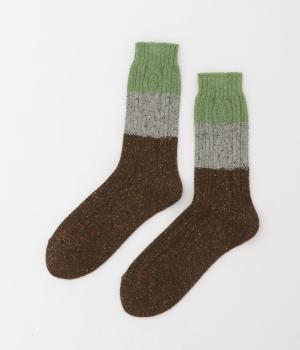 ウール混カラーネップソックス(ブラウン×ライトグレー×グリーン-F)