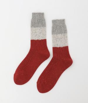 ウール混カラーネップソックス(レッド×アイボリー×ライトグレー-F)