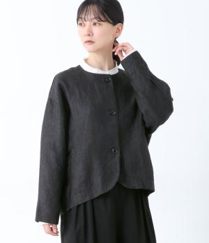 リネン太番手　切替コクーンジャケット(ダークグレー-F)