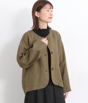 リネン太番手　切替コクーンジャケット(モカ-F)