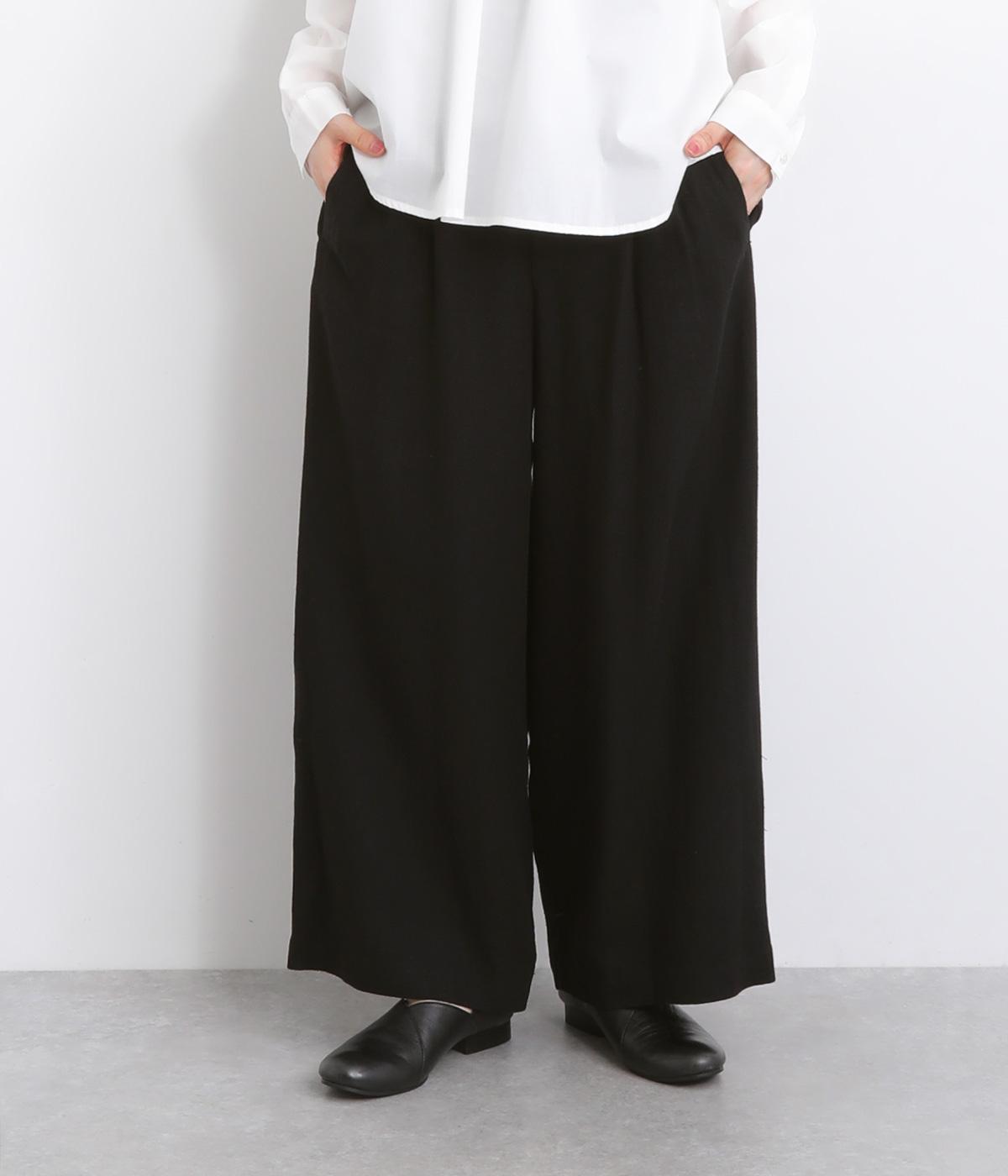 リネンレーヨンワイドパンツ(ブラック-ONESIZE)