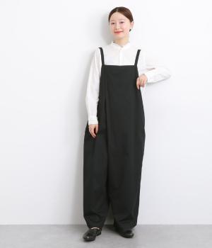 コットンツイルラップサロペット(ブラック-ONESIZE)