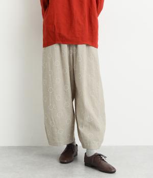 コットンリネンサークル刺繍コクーンパンツ(ベージュ-F)