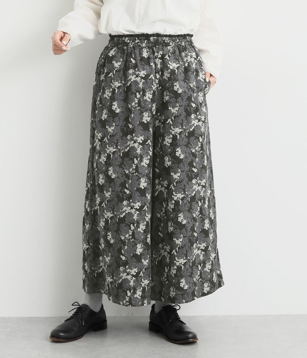 コットン細番手プリントワイドパンツ(ブラック-F)