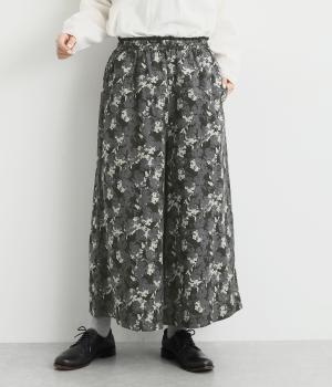 コットン細番手プリントワイドパンツ(ブラック-F)