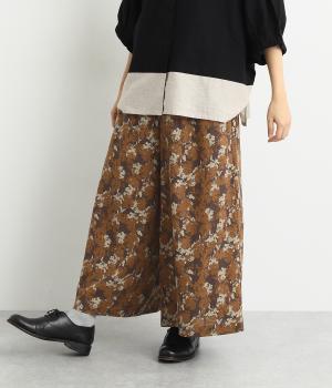 コットン細番手プリントワイドパンツ(ブラウン-F)