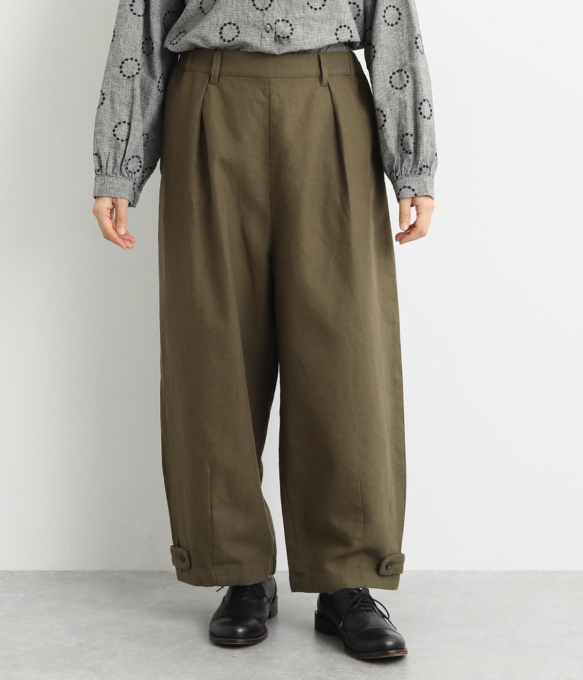 コットンリネンヘリンボーンタックパンツ(カーキ-F)