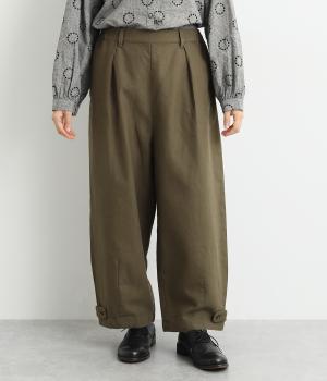 コットンリネンヘリンボーンタックパンツ(カーキ-F)