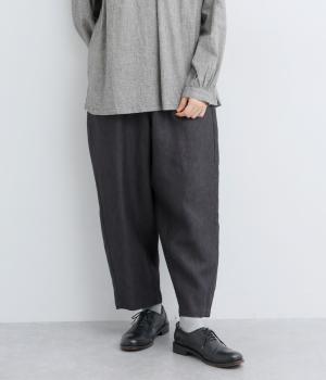 リネン太番手　共布ベルト付パンツ(ダークグレー-F)