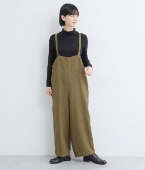 リネン太番手　肩ひも二重サロペット