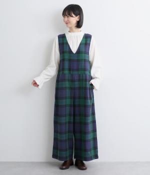 コットンリネン　チェックサロペット(ブラックウォッチ-F)