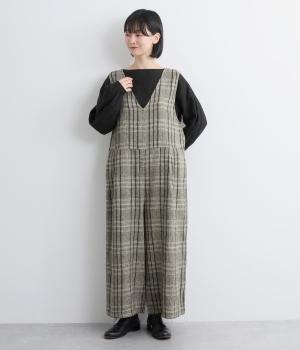 コットンリネン　チェックサロペット(チェック-F)