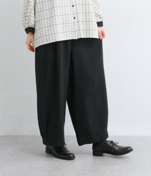 コットンリネンヘリンボーンサイドポケットパンツ(ブラック-F)
