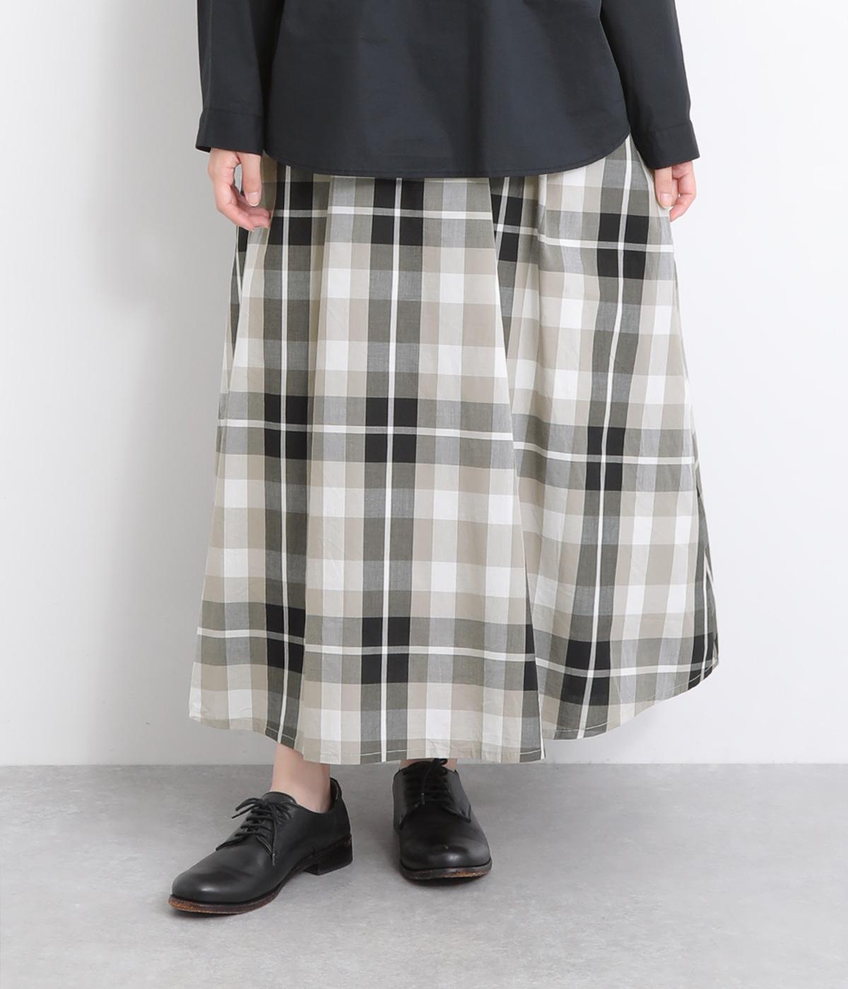 コットンチェックタックフレアスカート(グレー-ONESIZE)